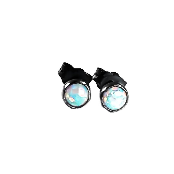 Oxidized 925 Sterling Silver 4mm Genuine White Fire Opal Gemstone Stud Earrings - Picture 9 of 13